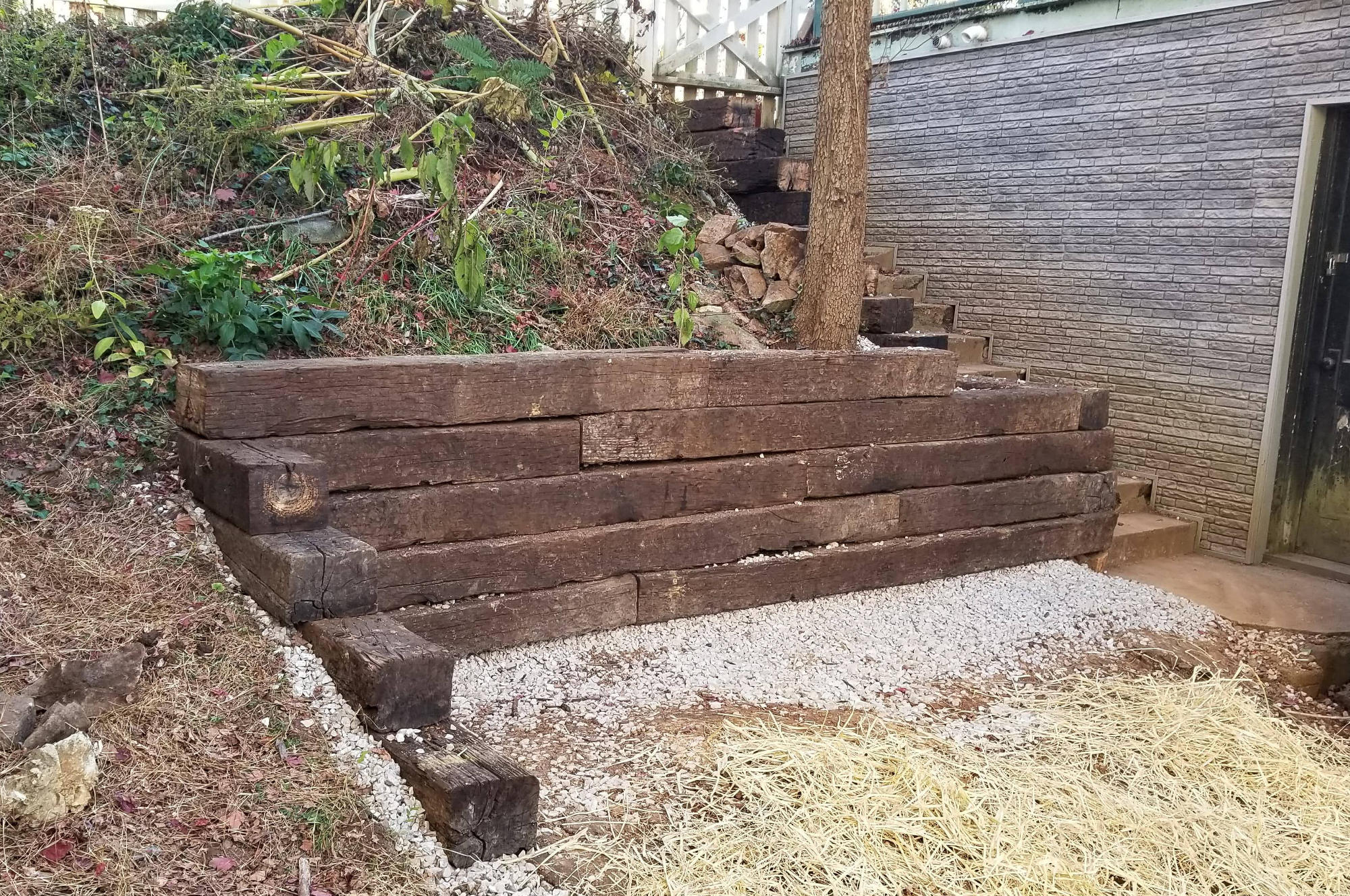 Railroad Tie Retaining Wall Complete